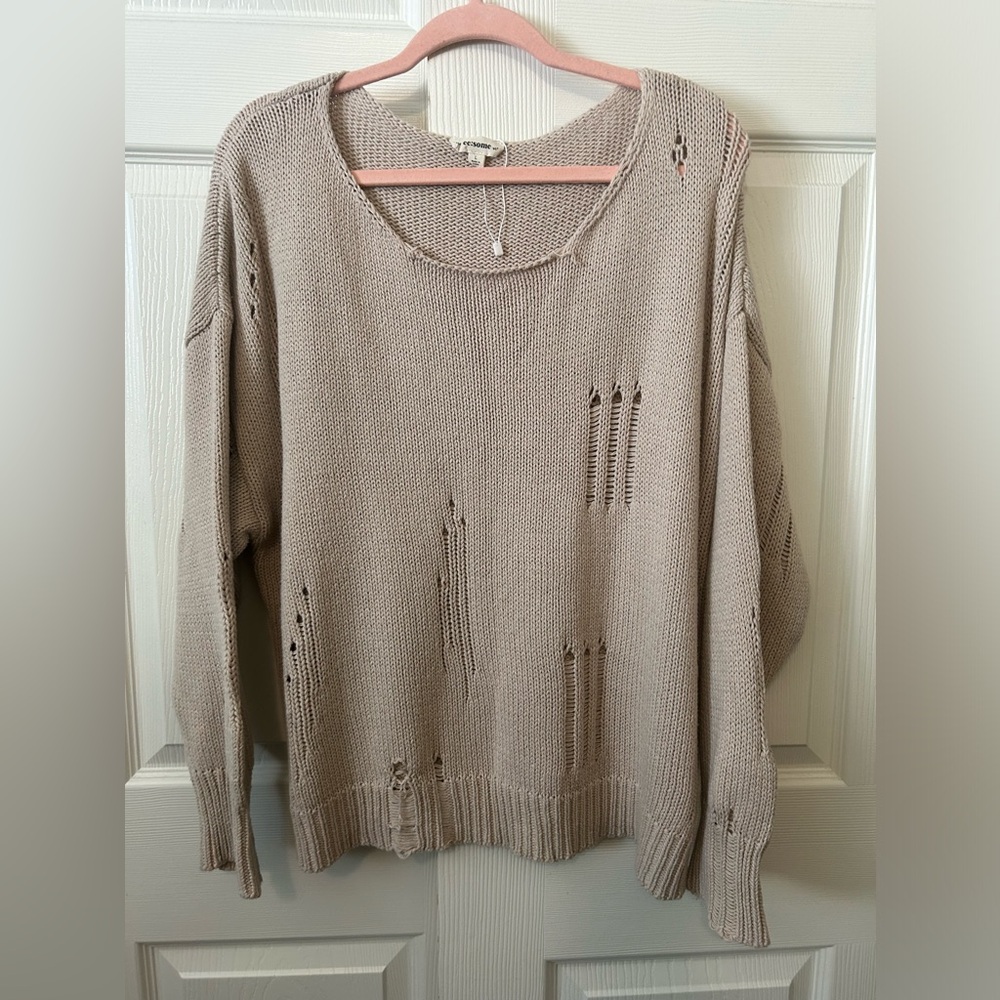 Eesome Distressed Taupe Sweater